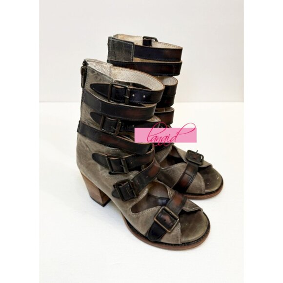 Freebird Steven Bond Stone Leather Distressed Strappy Edgy Buckles Ankle Chunky - Picture 11 of 16